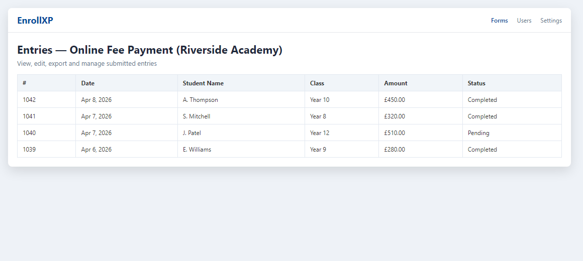EnrollXP Entries Manager