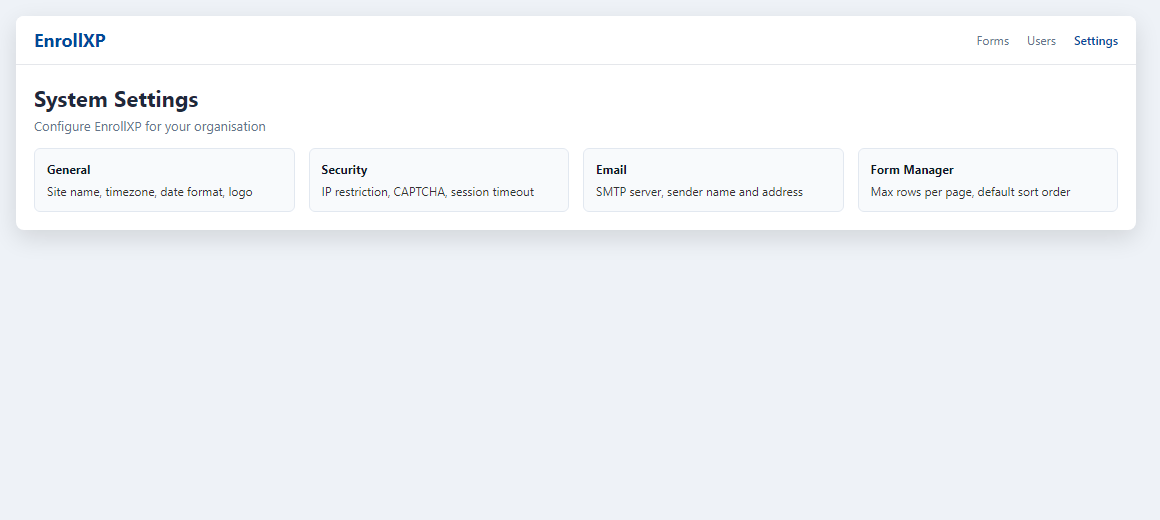 EnrollXP security settings